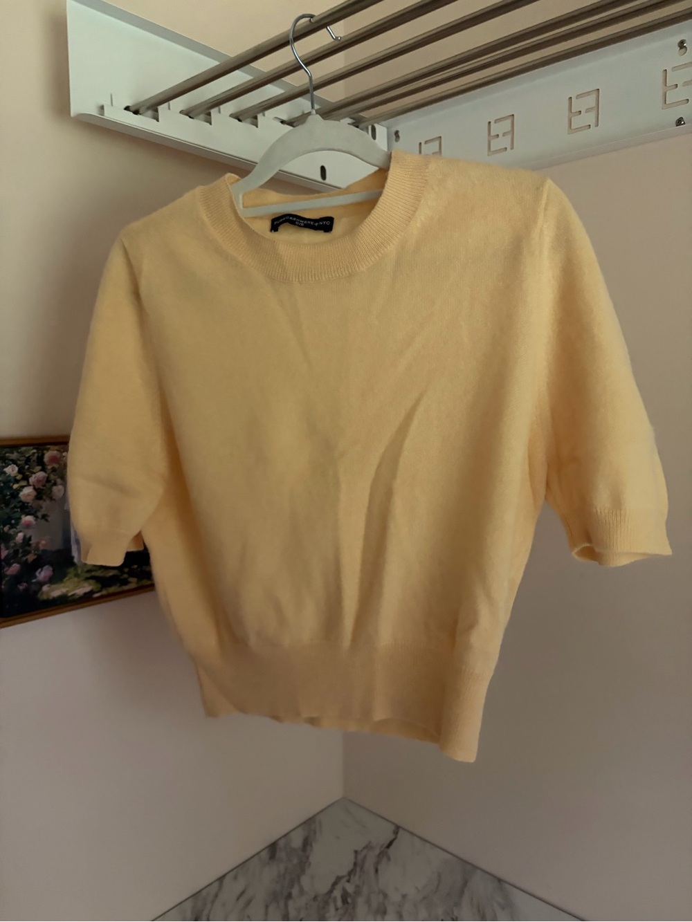 PURECASHMERE NYC 100% Cashmere Short Sleeve Knit Top Yellow O/S